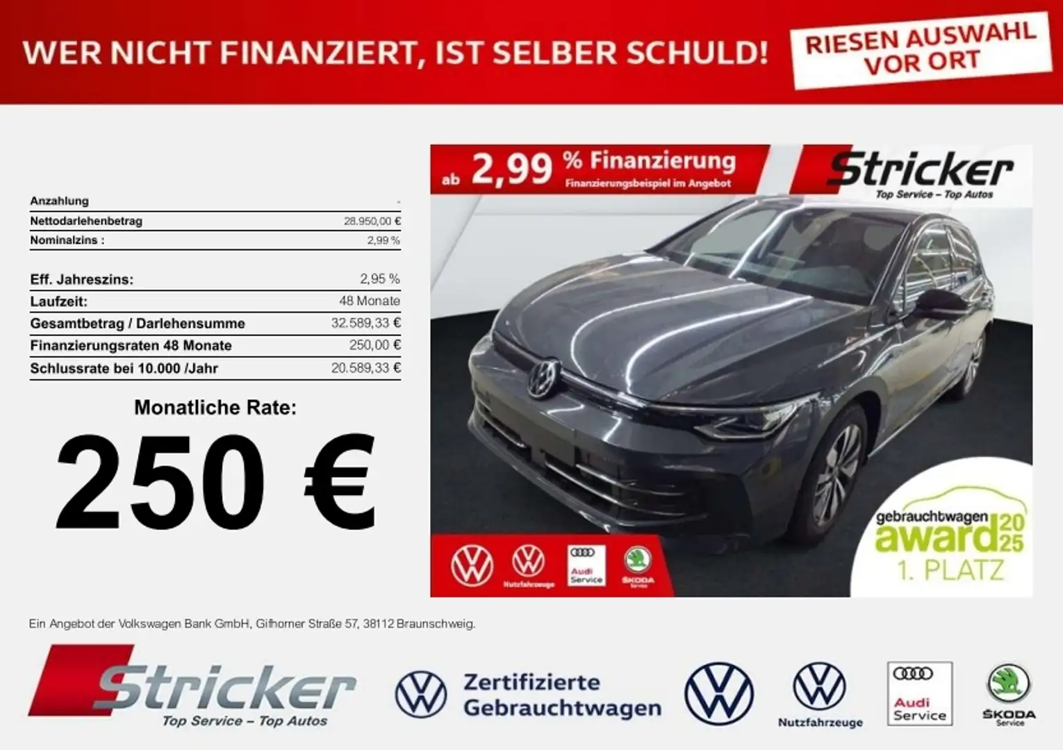 Volkswagen Golf GOAL 2.0TDI DSG 250,-ohne Anzahlung Navi ACC AHK Grau - 1