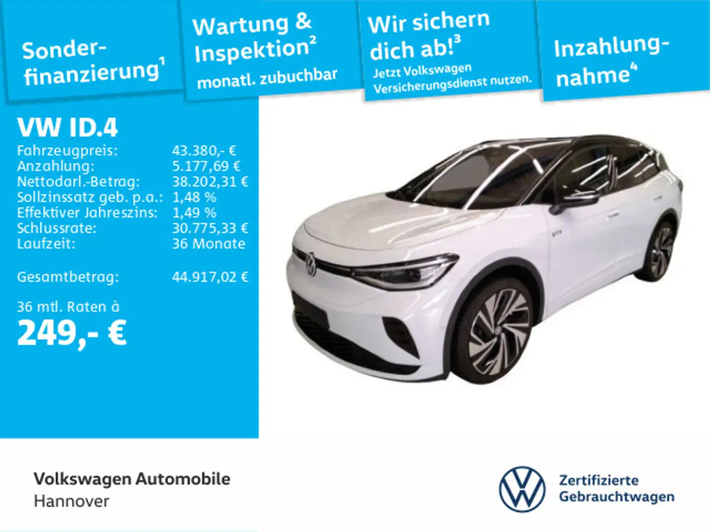 Volkswagen ID.4 GTX 4Motion Navi AHK Pano Kamera HUD WP ACC Weiß - 1