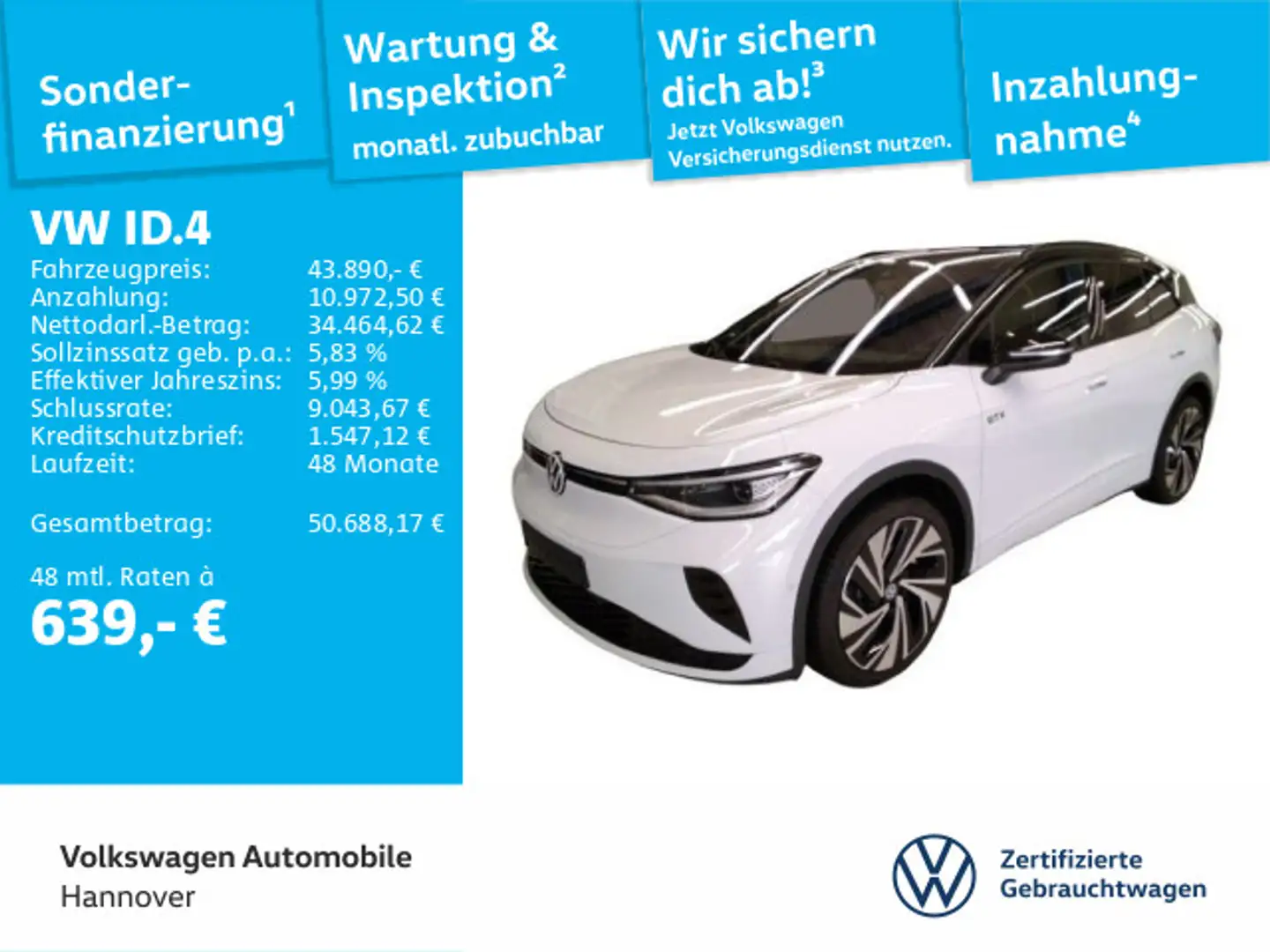 Volkswagen ID.4 GTX 4Motion Navi AHK Pano Kamera HUD WP ACC Weiß - 1