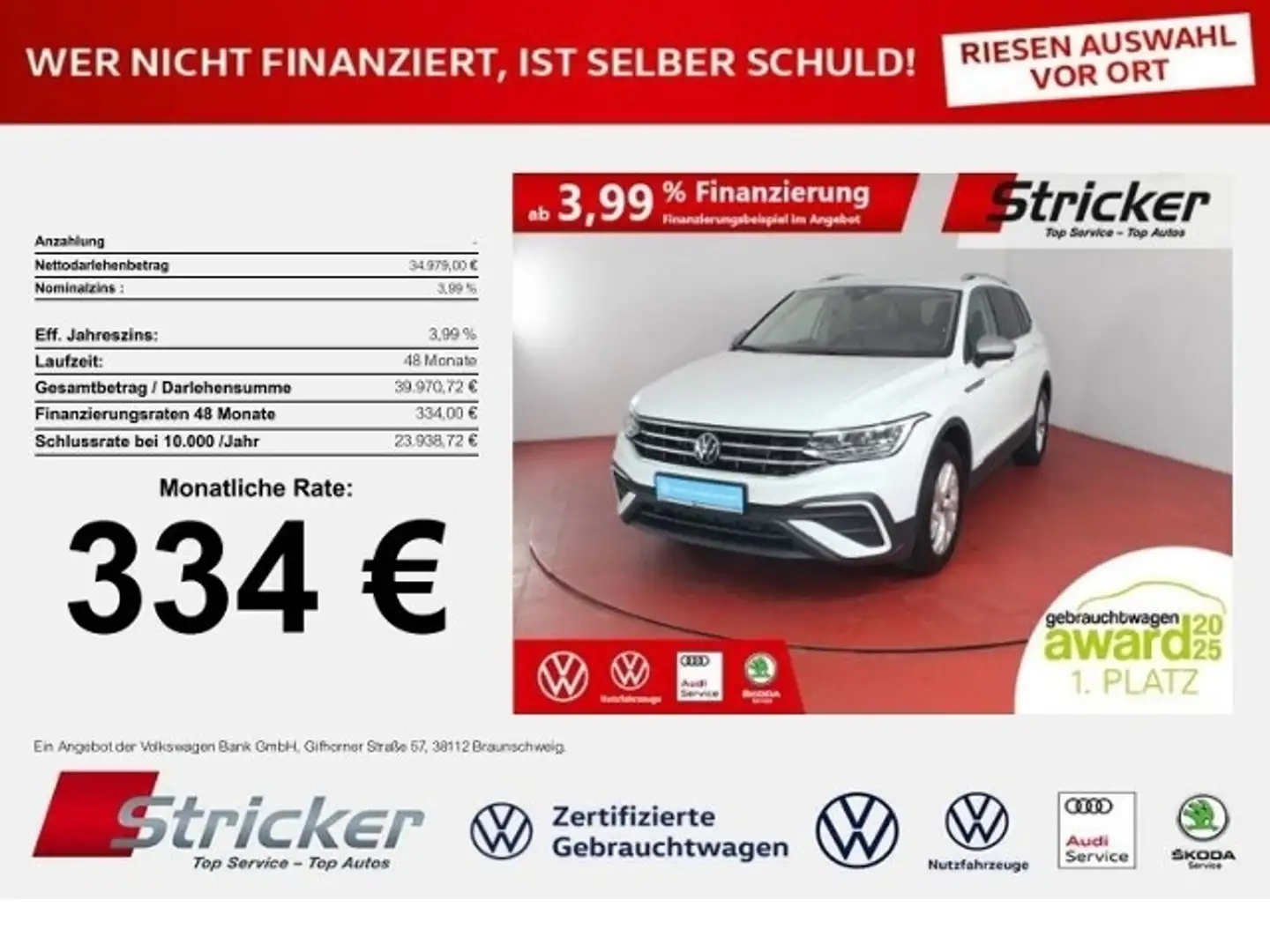 Volkswagen Tiguan Allspace Life 2.0TDI DSG 334,-ohne Anzahlung 7-Sitzer AHK Weiß - 1