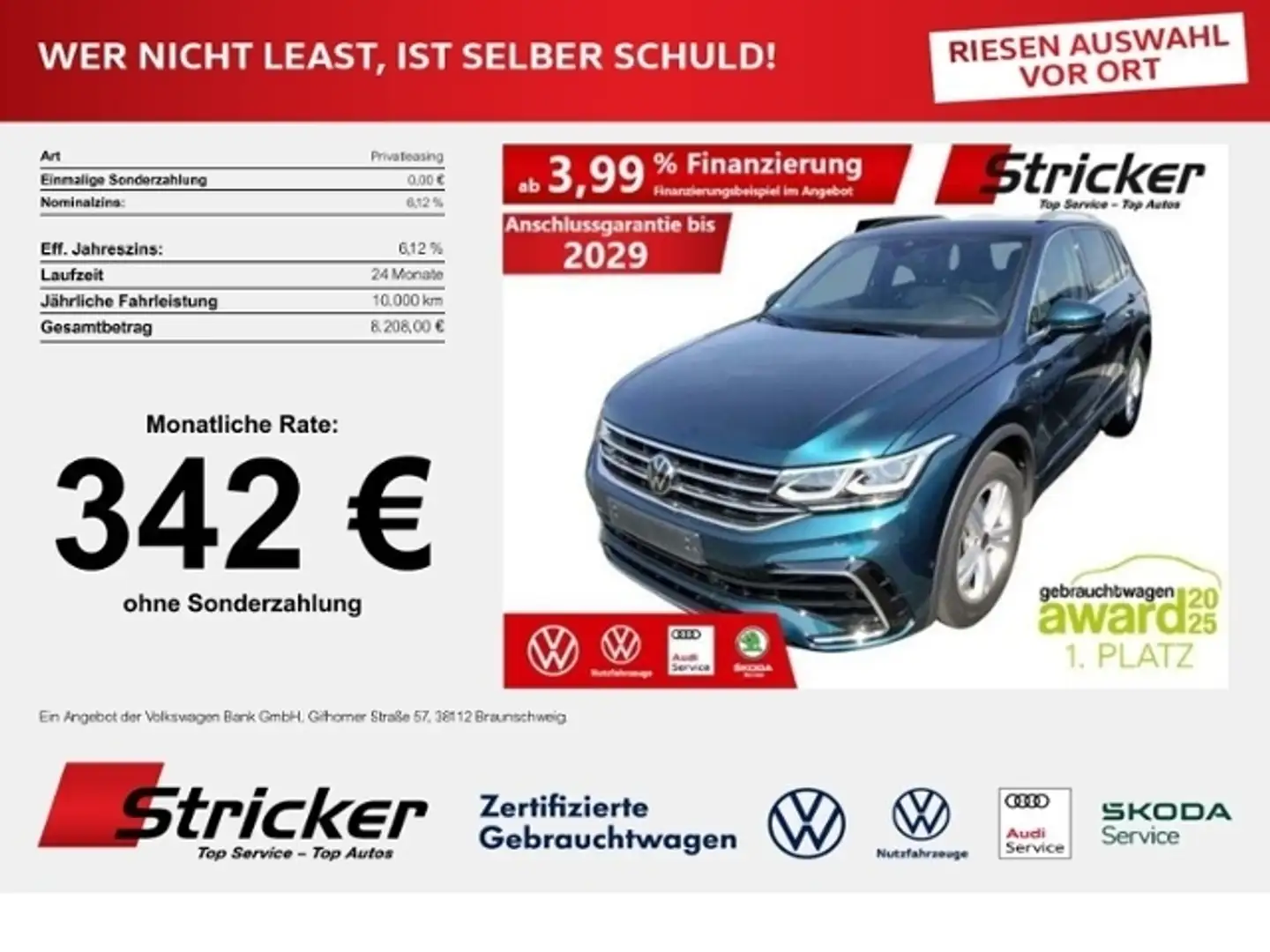 Volkswagen Tiguan R-Line 2.0TDI DSG 4M 342,-ohne Anzahlung Standh. Blau - 1