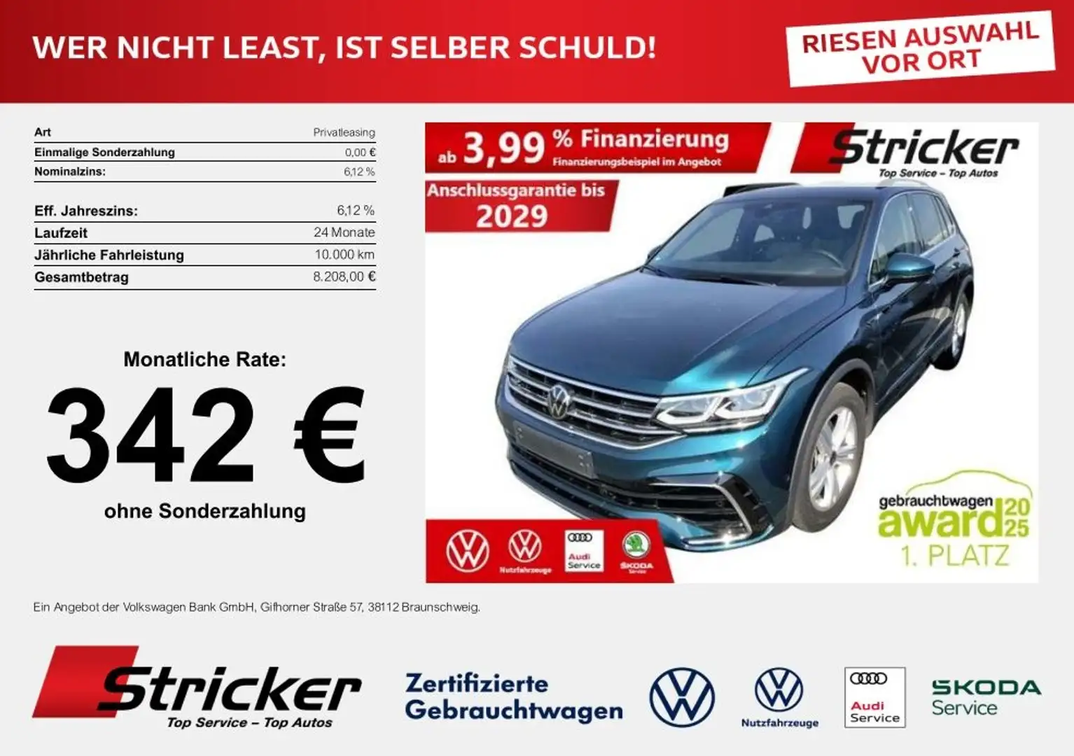 Volkswagen Tiguan R-Line 2.0TDI DSG 4M 342,-ohne Anzahlung Standh. Blau - 2