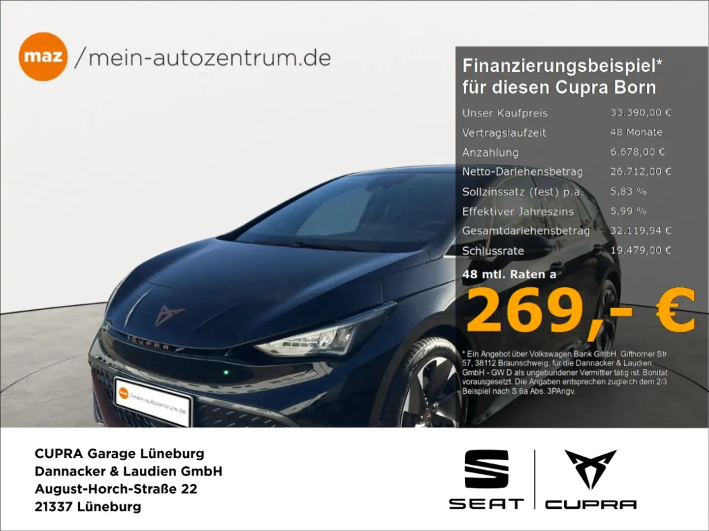 CUPRA Born kW 170 60kWh Alu LED Navi ACC Kamera Sitzheizung Schwarz - 1