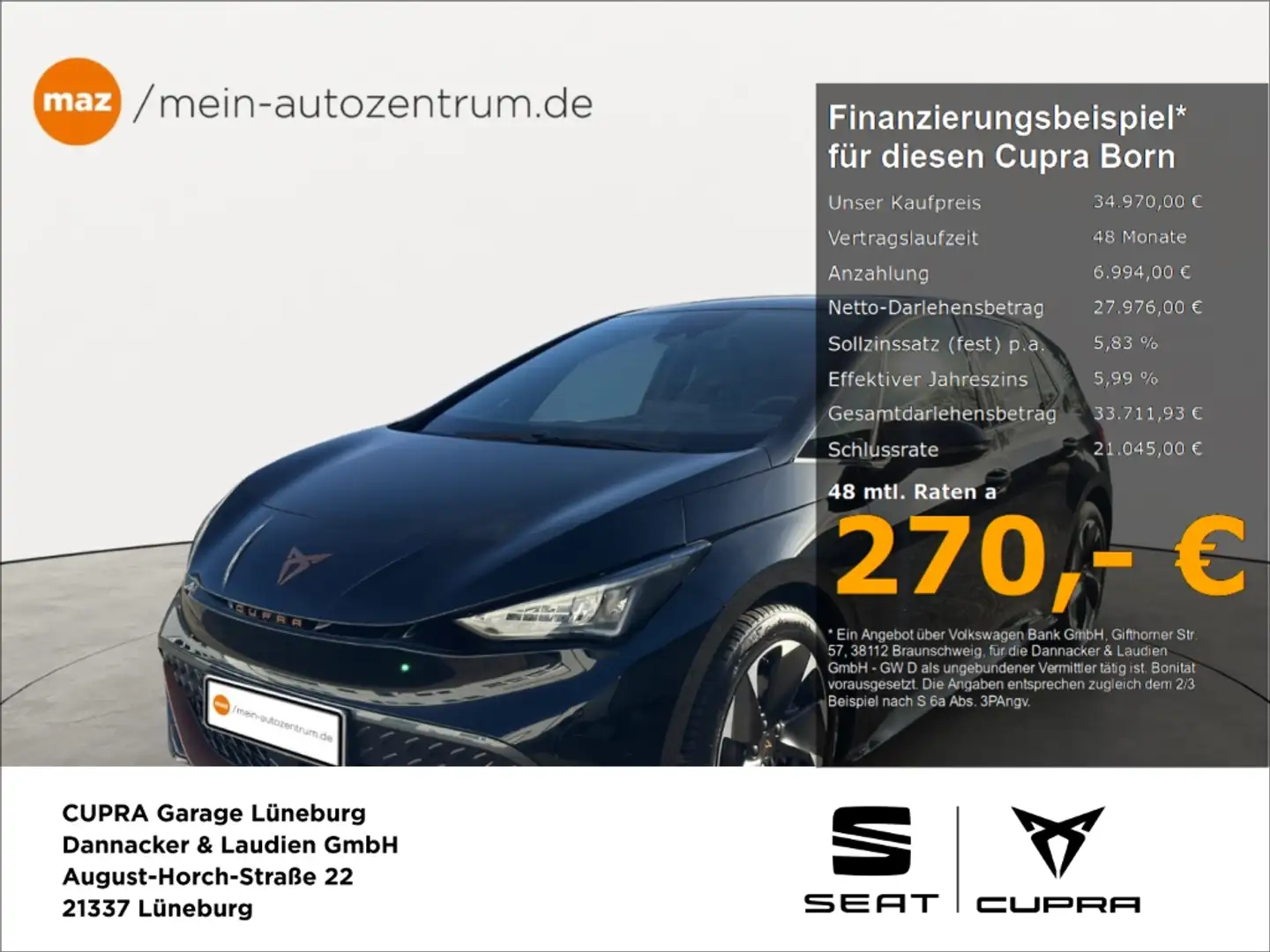 CUPRA Born kW 170 60kWh Alu LED Navi ACC Kamera Sitzheizung Schwarz - 1