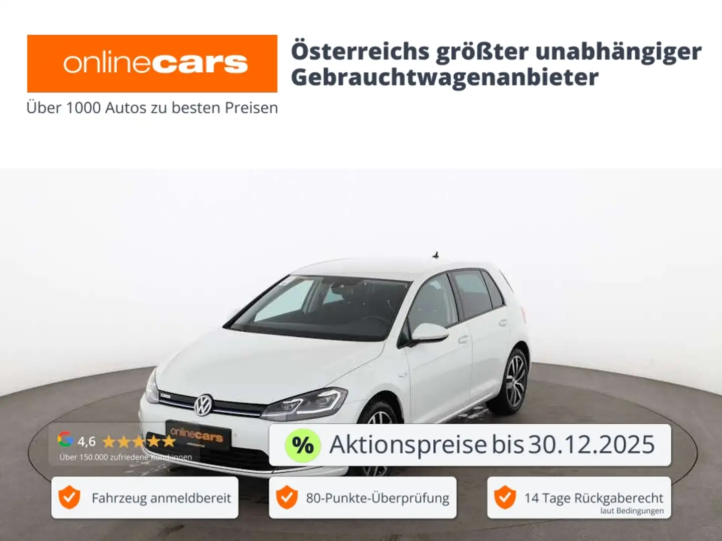 Volkswagen e-Golf VII 36kWh Aut LED RADAR TEMPOMAT KLIMA PDC Weiß - 1
