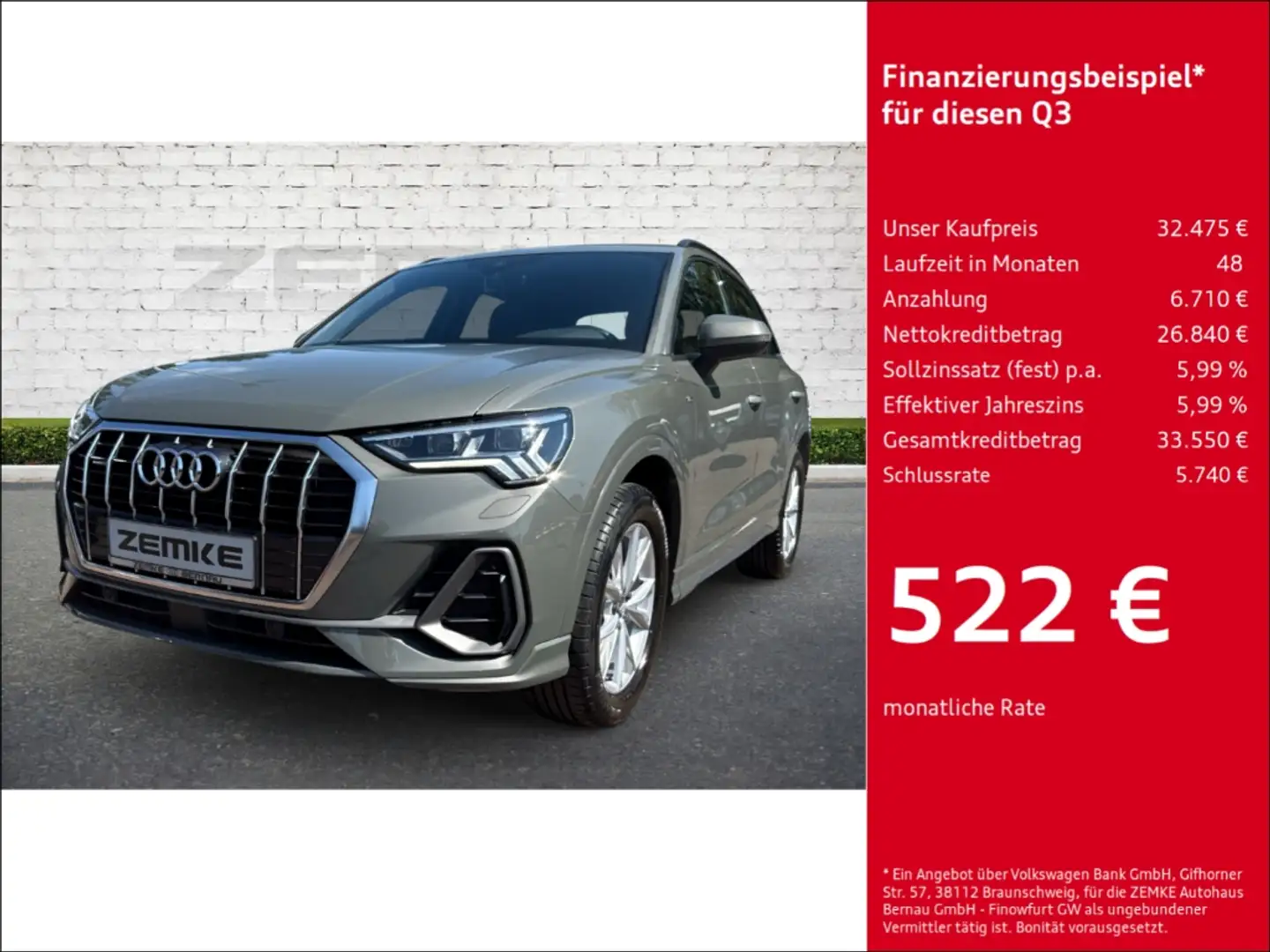 Audi Q3 40 TDI quattro S line S-tronic Navi Digitales Cock Grau - 1