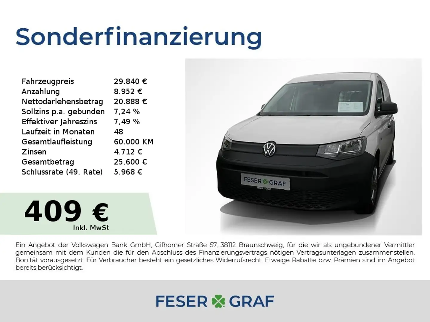Volkswagen Caddy Cargo 2.0 TDI EU6 75 kW 6-Gang-SG Wit - 1