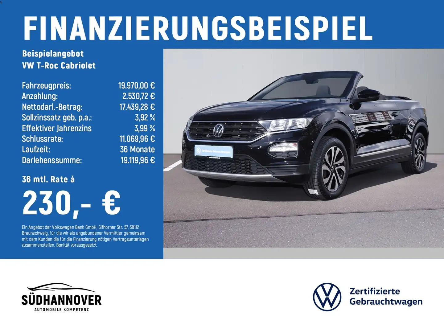 Volkswagen T-Roc Cabriolet Active 1.5 TSI NAVI+SHZ+PDC Schwarz - 2