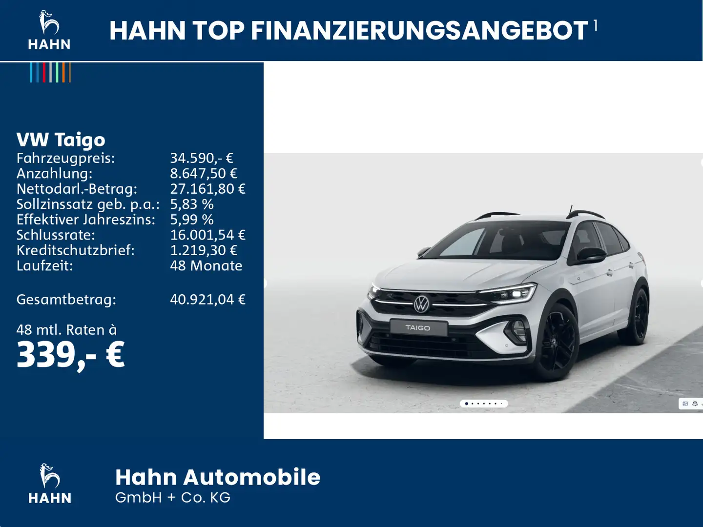 Volkswagen Taigo R-Line 1,5 l TSI OPF 150 PS DSG AHK Silber - 2
