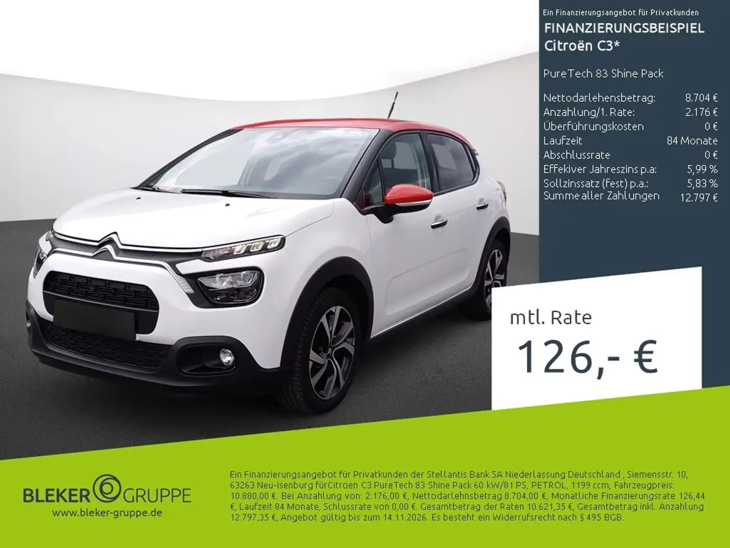 Citroen C3 PureTech 83 Shine Pack Blanc - 1