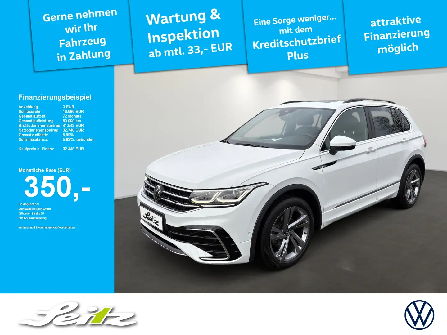 Volkswagen Tiguan 2.0 TDI R-Line *AHK*STANDH*MATRIX*HARMAN* Weiß - 1