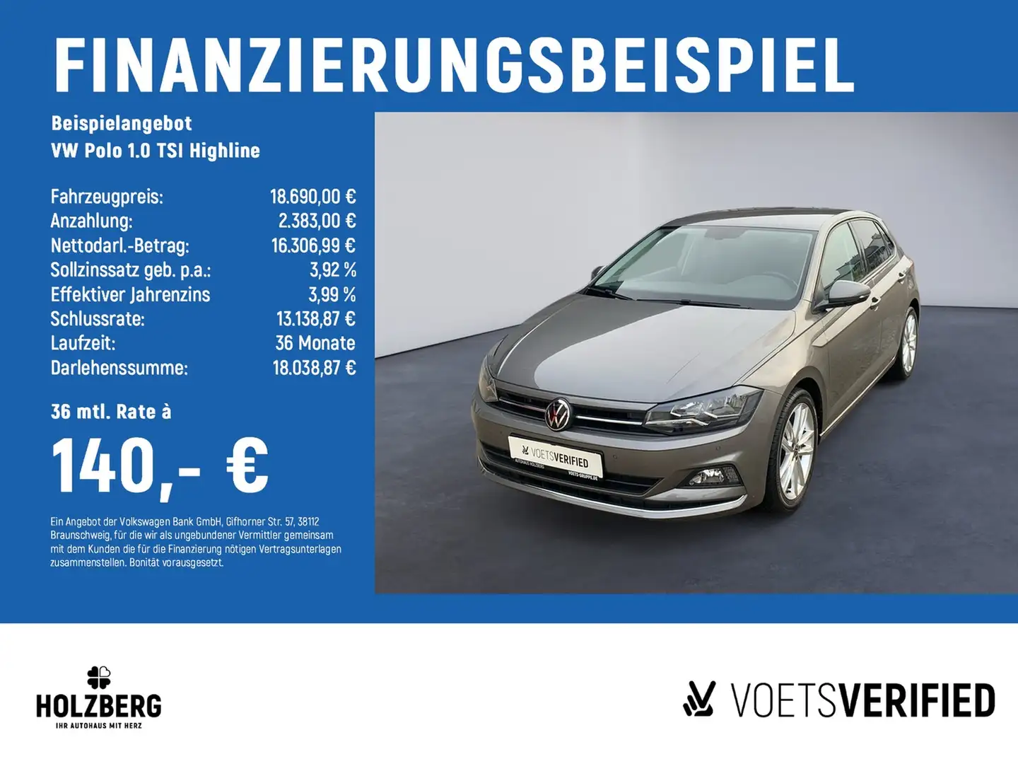 Volkswagen Polo 1.0 TSI Highline LED+NAVI+RFK Grau - 2