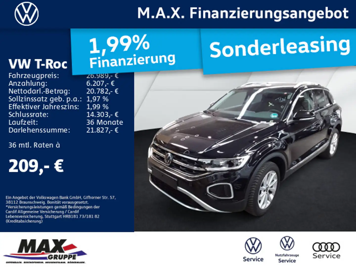 Volkswagen T-Roc 1.5 TSI DSG STYLE LED+DCP+PDC+AHK+ACC+LANE Schwarz - 1