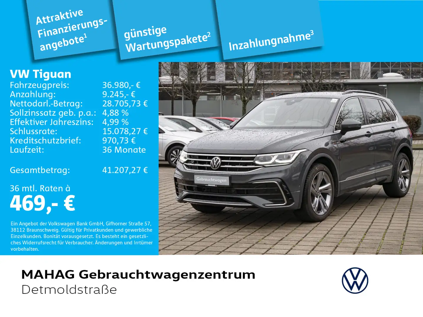 Volkswagen Tiguan 2.0 TSI 4 Mot R-Line AHK IQ.Light IQ.Driv Grau - 1