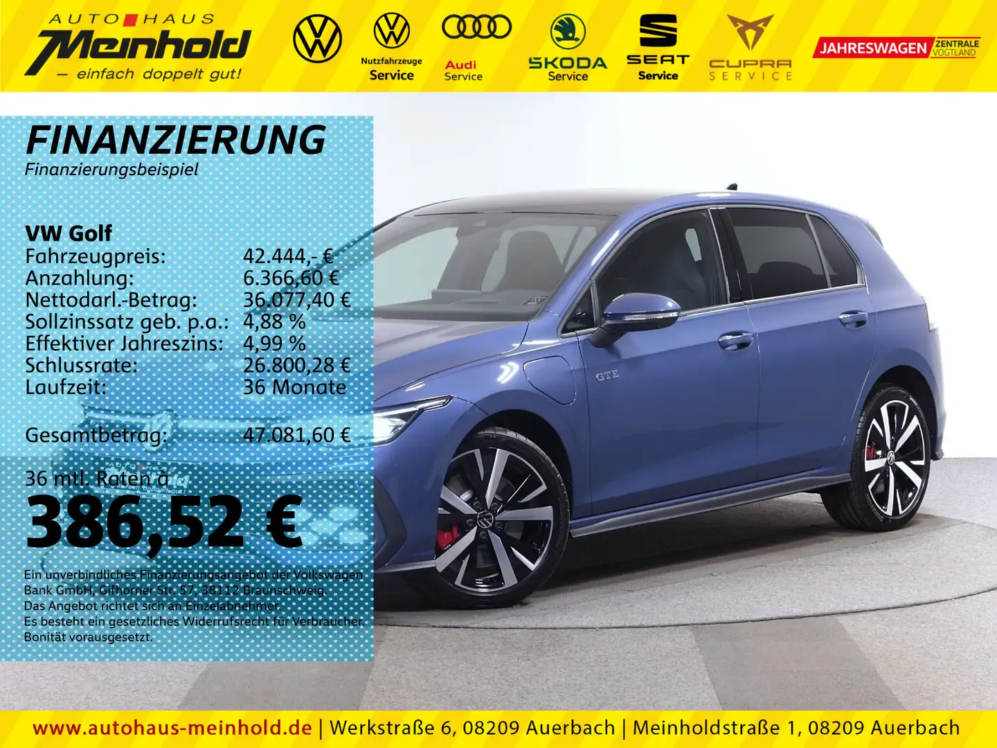Volkswagen Golf GTE GTE 1.5 DSG, AHK, Matrix, Navi, 18", IDA Blau - 1