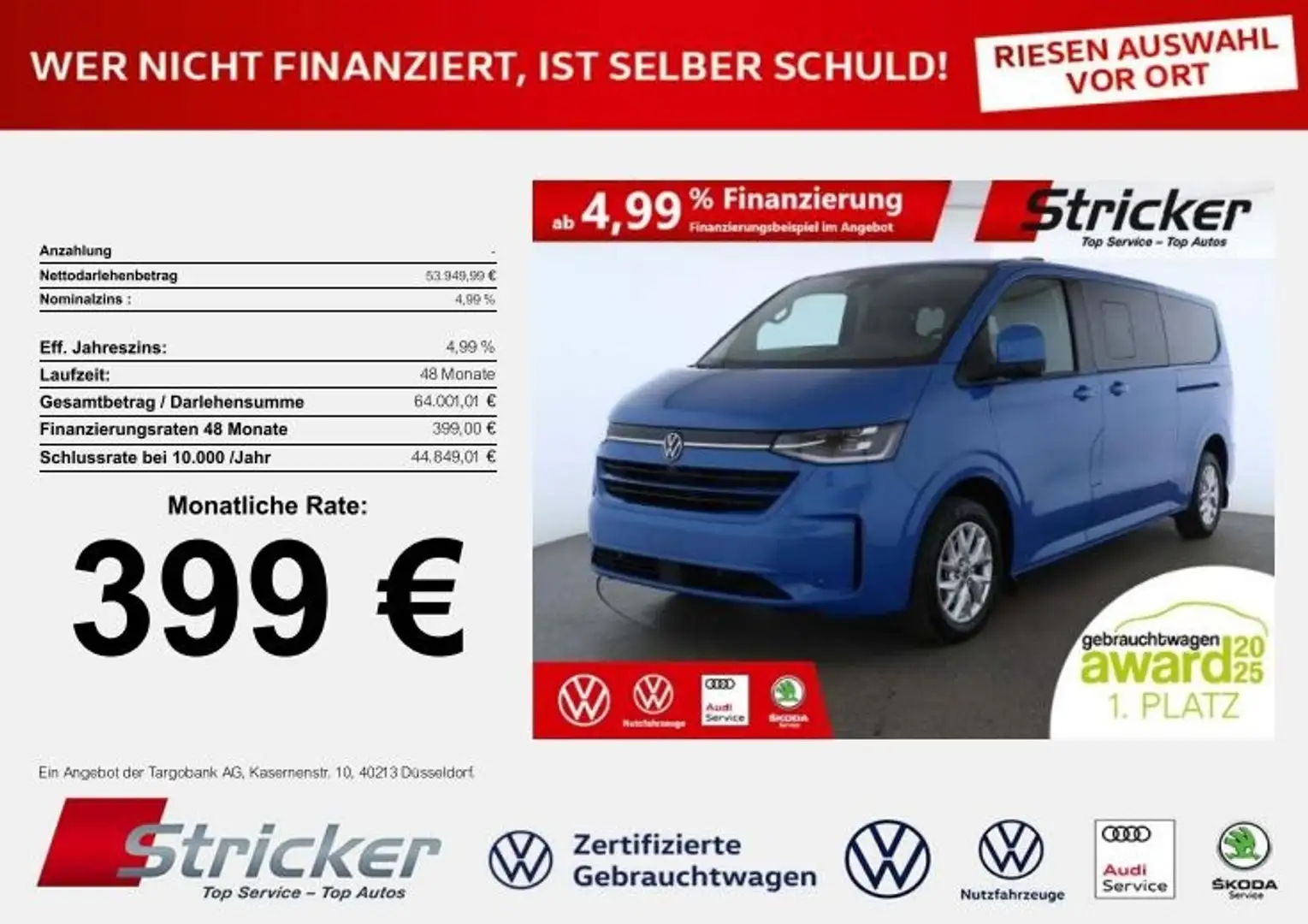 Volkswagen T7 Caravelle Style langer Radstand 210/64 399,-ohne Anzahlung Blau - 2