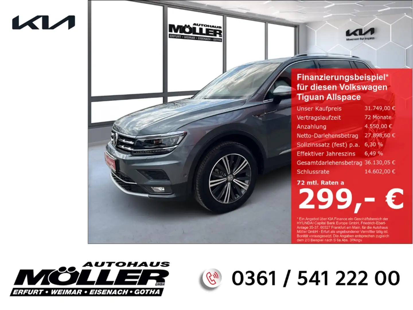 Volkswagen Tiguan Allspace Highline 2.0 TDI 4Motion Glasdach 360° Kamera Head Grau - 1