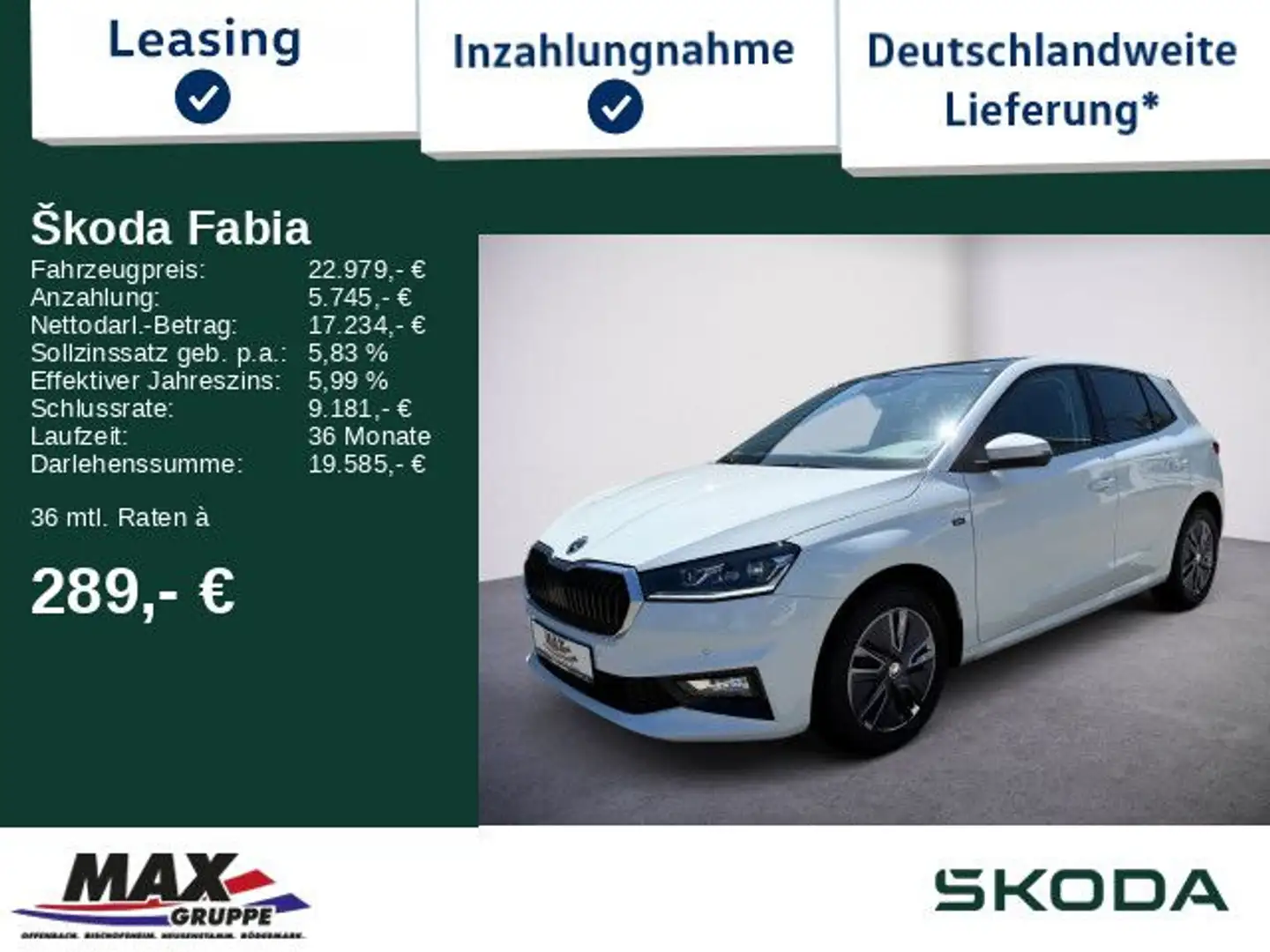 Skoda Fabia Selection 1.0 TSI 85kW PANO+KESSY+NAVI+ACC Weiß - 1