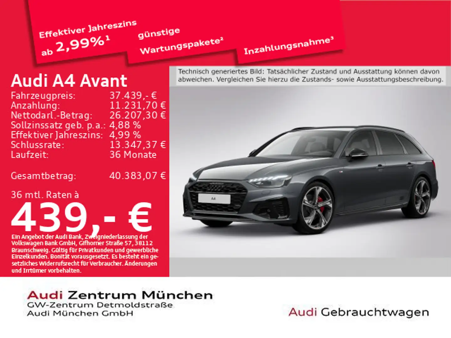 Audi A4 40 TFSI S tronic S line Competition+ AC Grau - 1