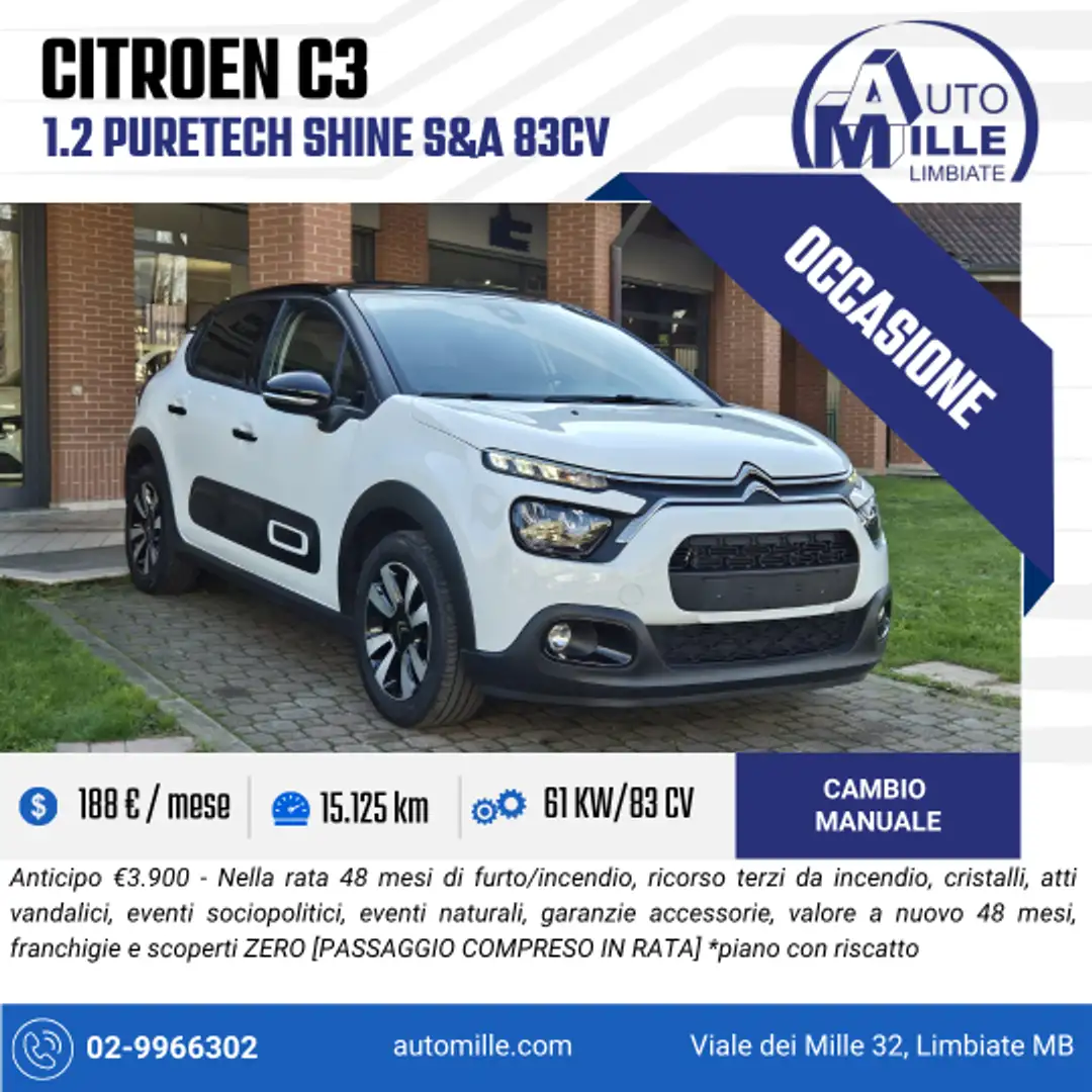 Citroen C3 1.2 puretech Shine s&s 83cv Bianco - 1