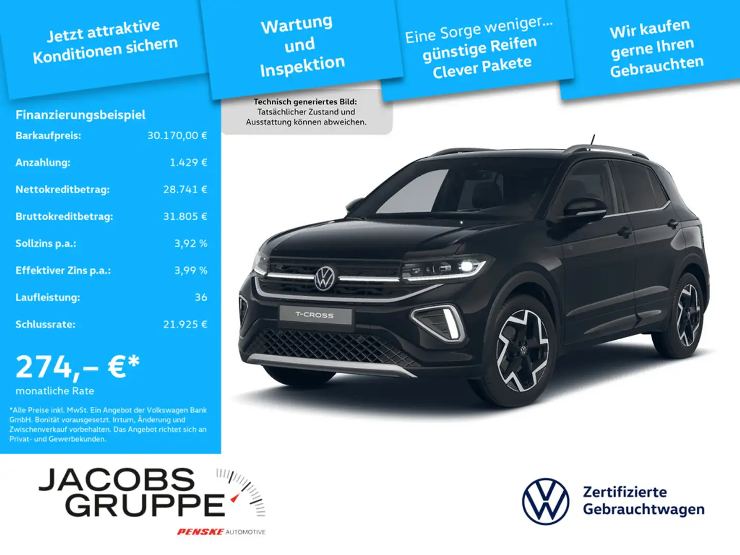 Volkswagen T-Cross R-Line 1.5 TSI DSG ACC*RFK*SHZ Schwarz - 1