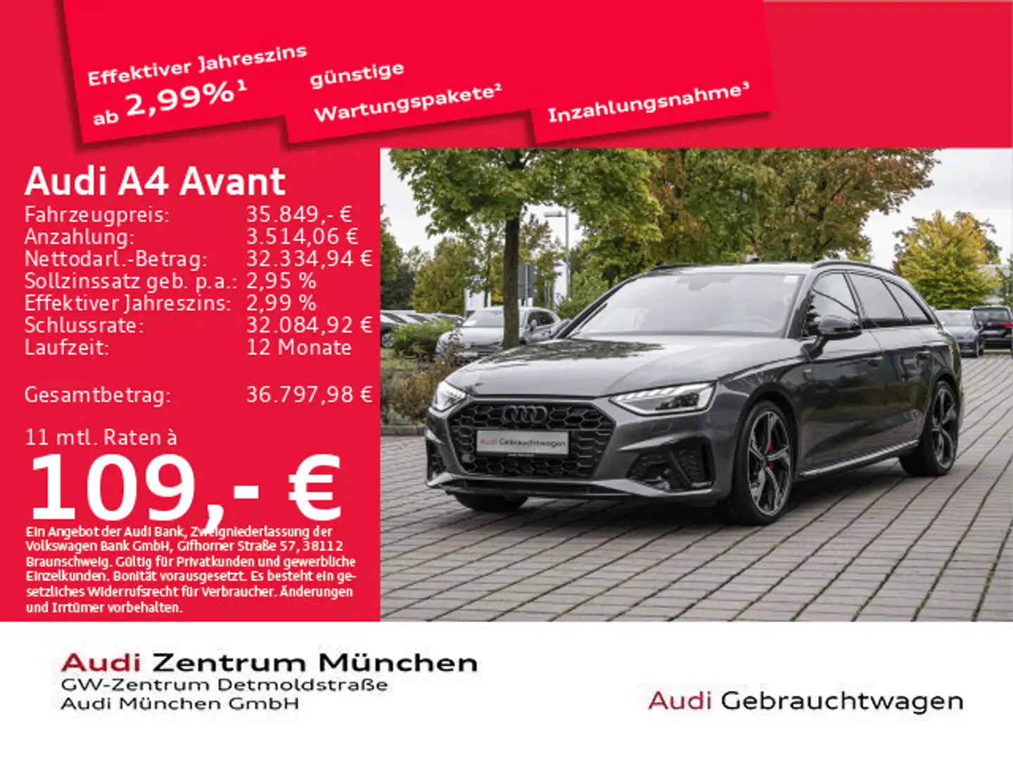 Audi A4 40 TFSI S tronic S line ACC/Virtual/Nav Gris - 1