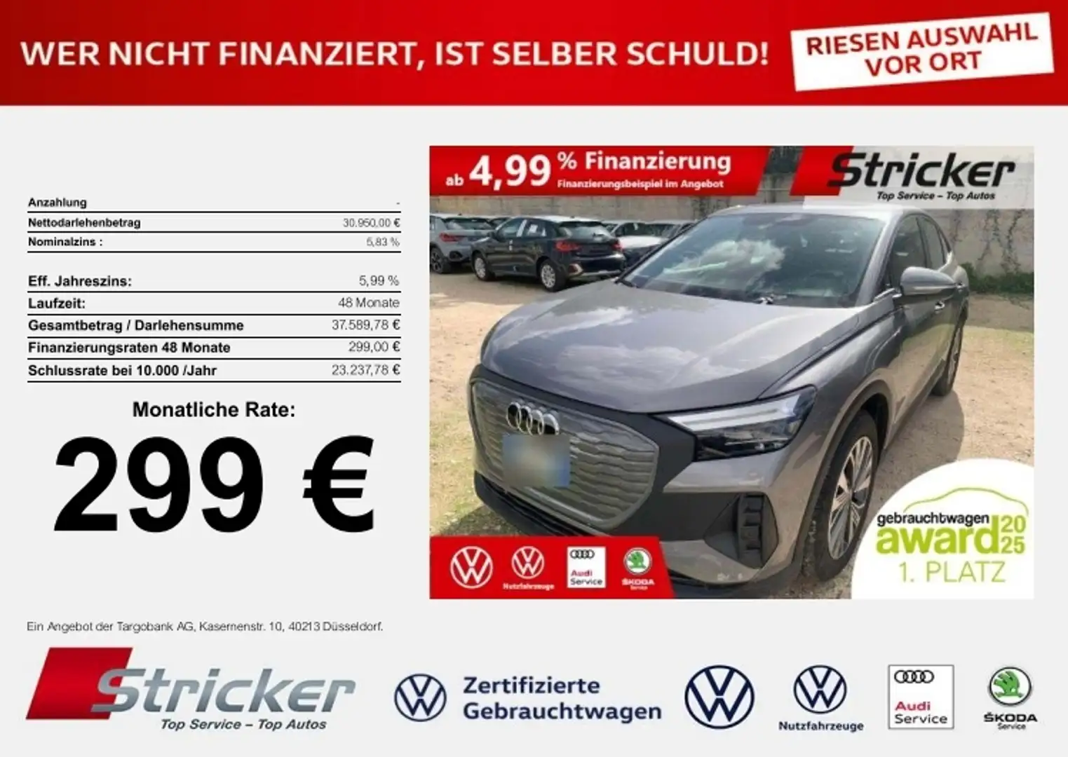 Audi Q4 e-tron Sportback 40 299,-ohne Anzahlung Pano Silber - 1