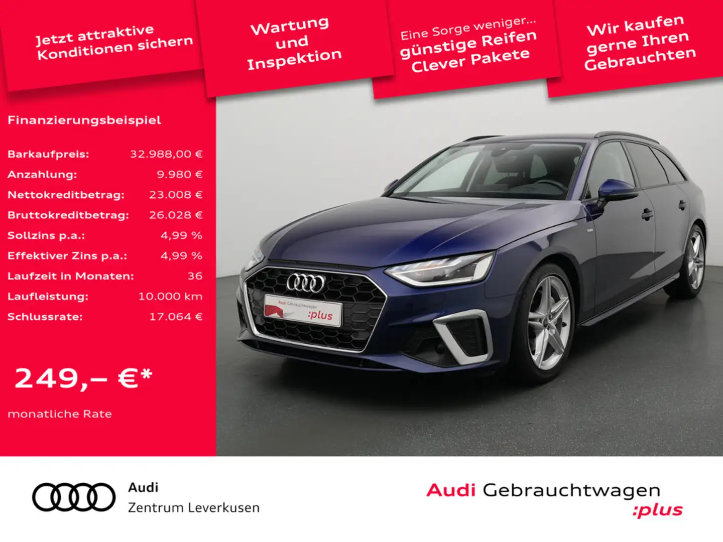 Audi A4 Avant 40 S line VIRT ACC NAVI B&O SHZ Blau - 1