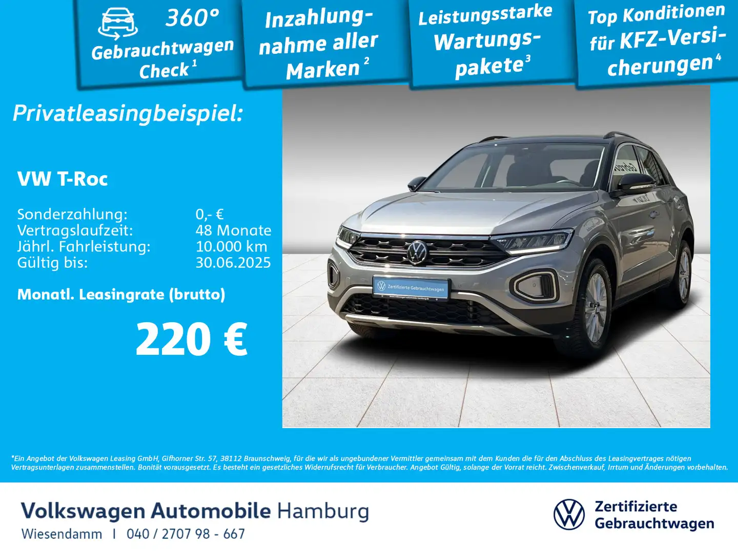 Volkswagen T-Roc 1.0 TSI Life AHK/LED/NAVI/PDC/SITZHZG. Silber - 1