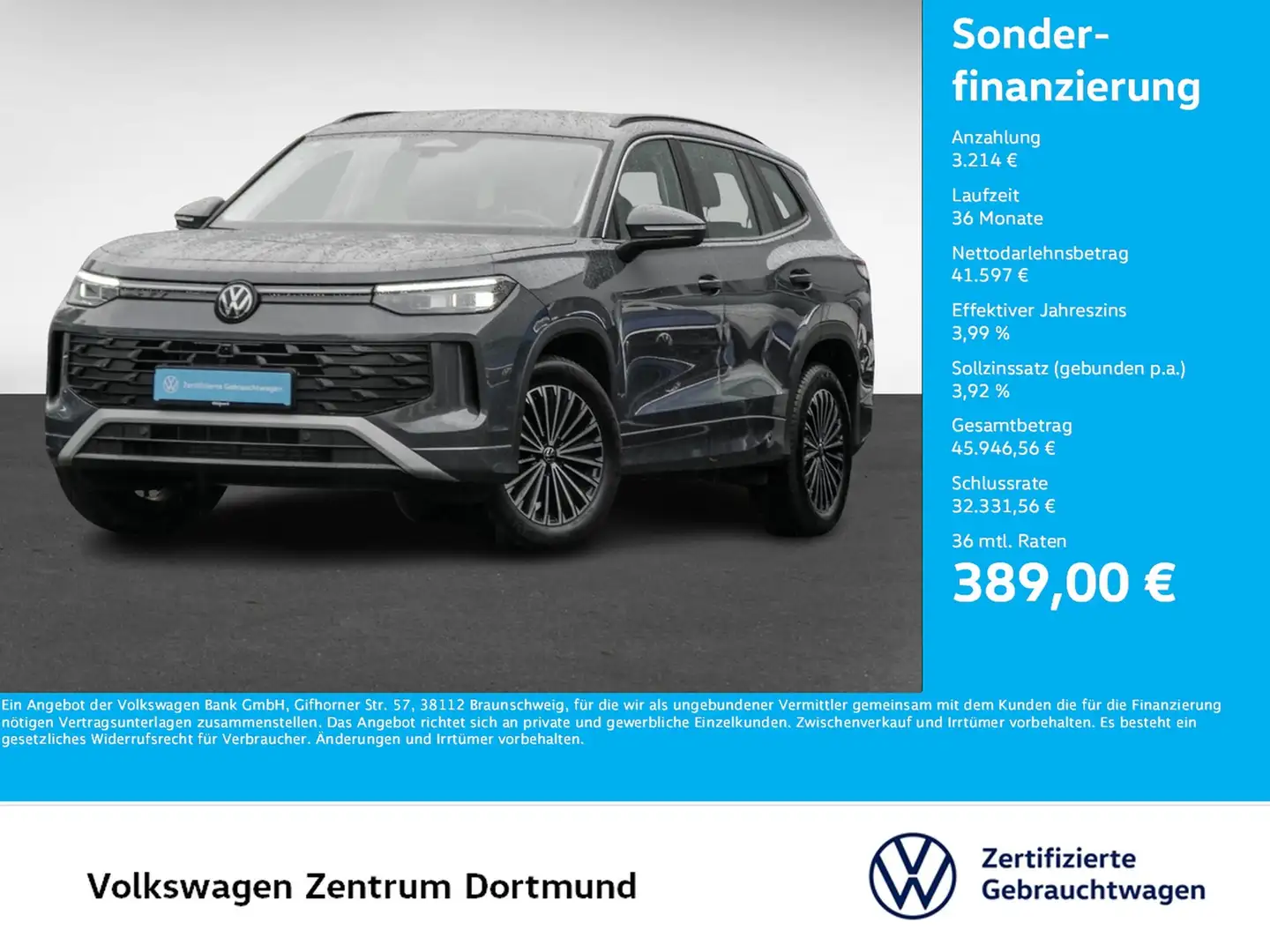 Volkswagen Tayron 2.0 LIFE 4X4 7SITZE AHK 360°CAM ACC LM18 Grijs - 1