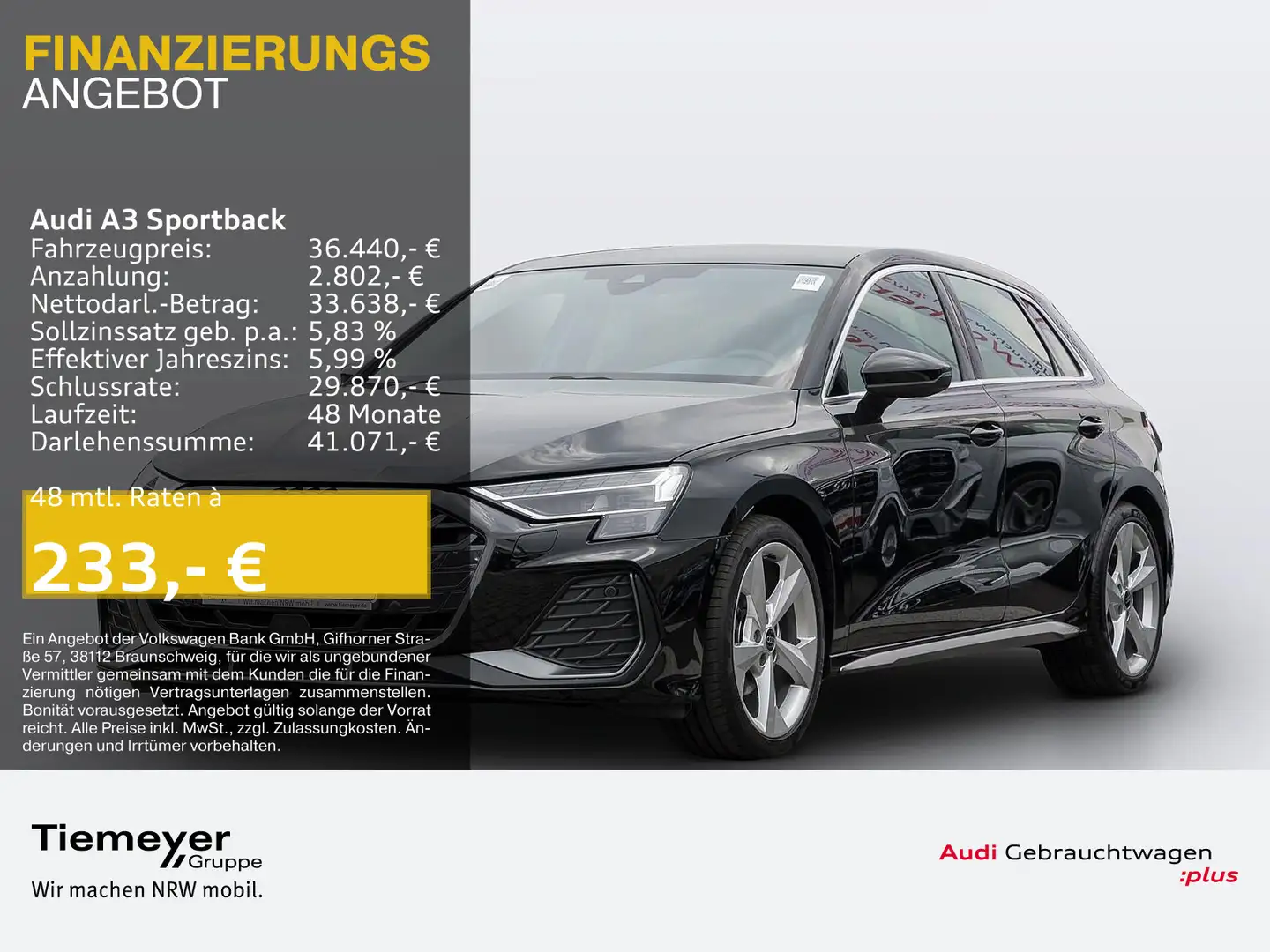 Audi A3 35 TDI S LINE PANO MATRIX ACC LM18 Schwarz - 1