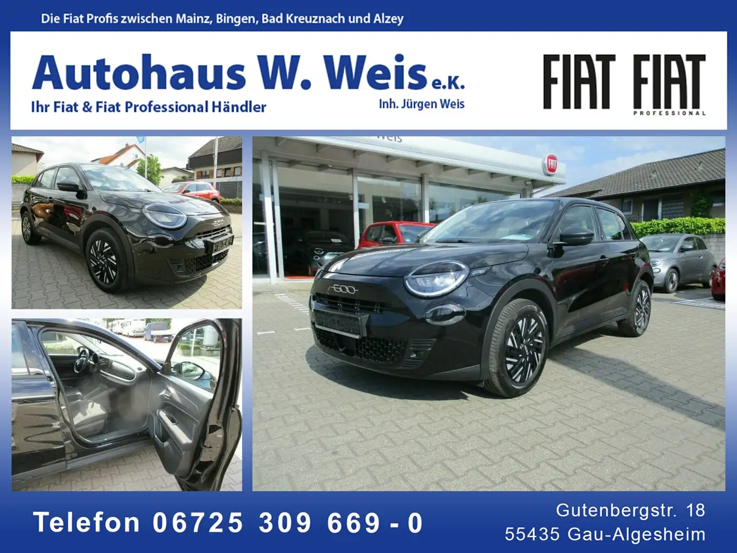 Fiat 600 Hybrid Basis Negru - 1