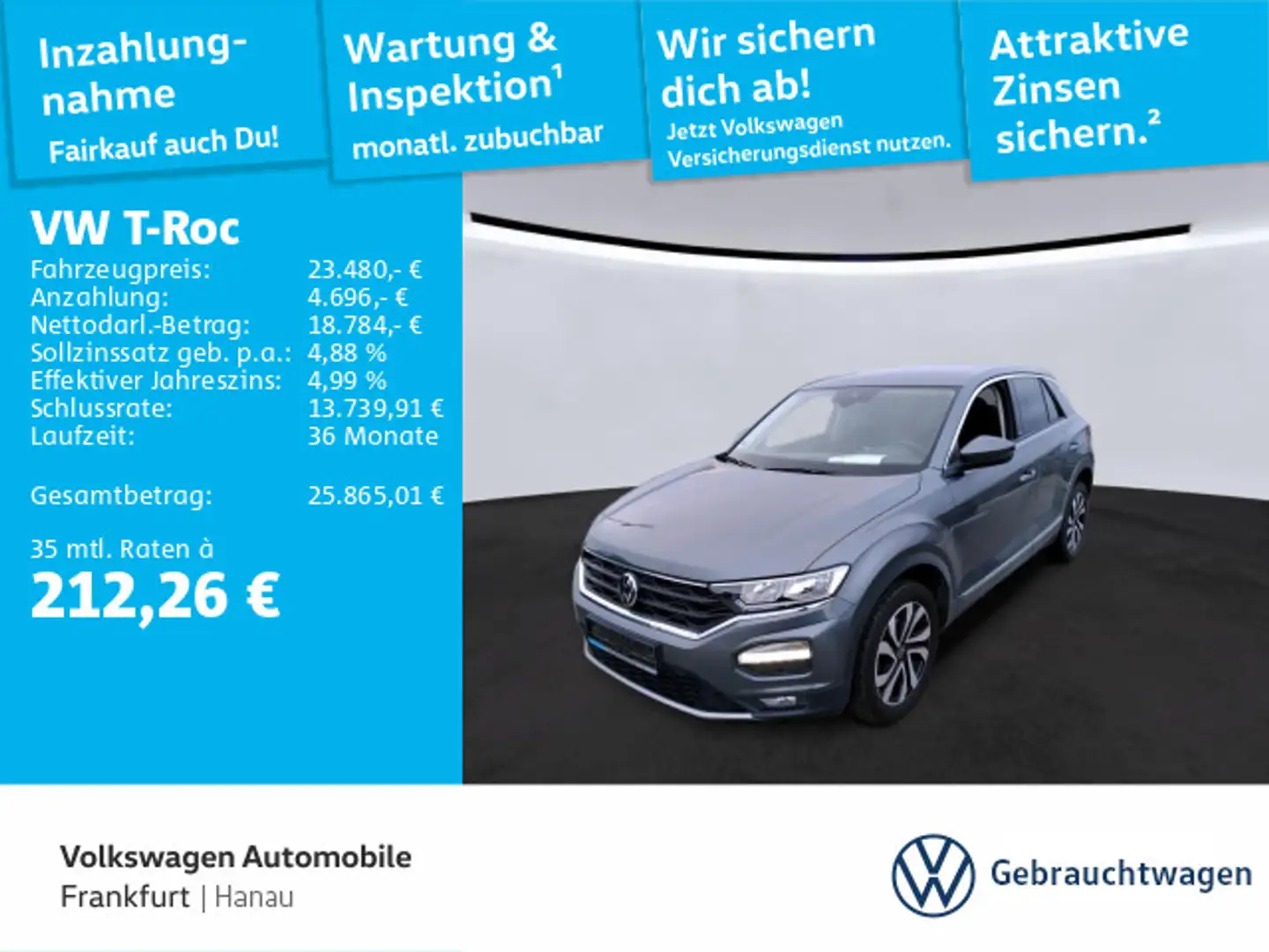 Volkswagen T-Roc 1.5 TSI DSG Active Navi LaneAssist FrontAs Grau - 1