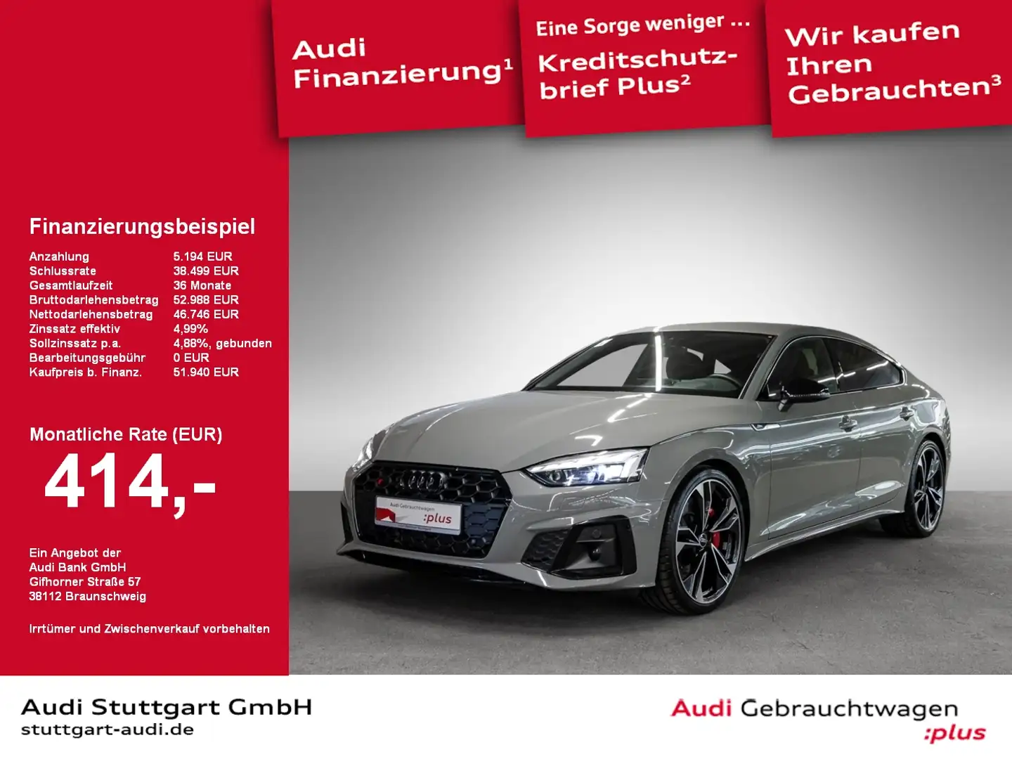 Audi S5 Sportback 3.0 TDI qu Matrix HeadUp B&O 20'' Gris - 1