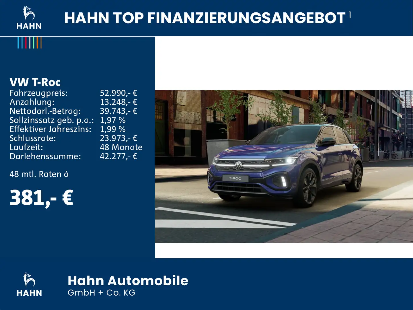 Volkswagen T-Roc R-Line 2.0 TSI 4M 140 kW/190 PS  AHK  M+S Blau - 2