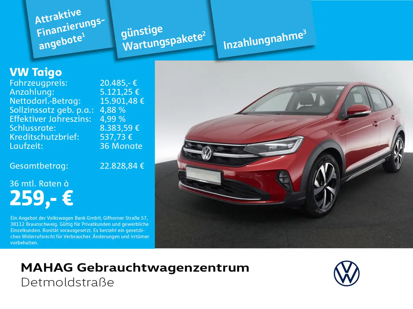 Volkswagen Taigo 1.0 TSI Style AHK Navi LED Pano DSG Rouge - 1