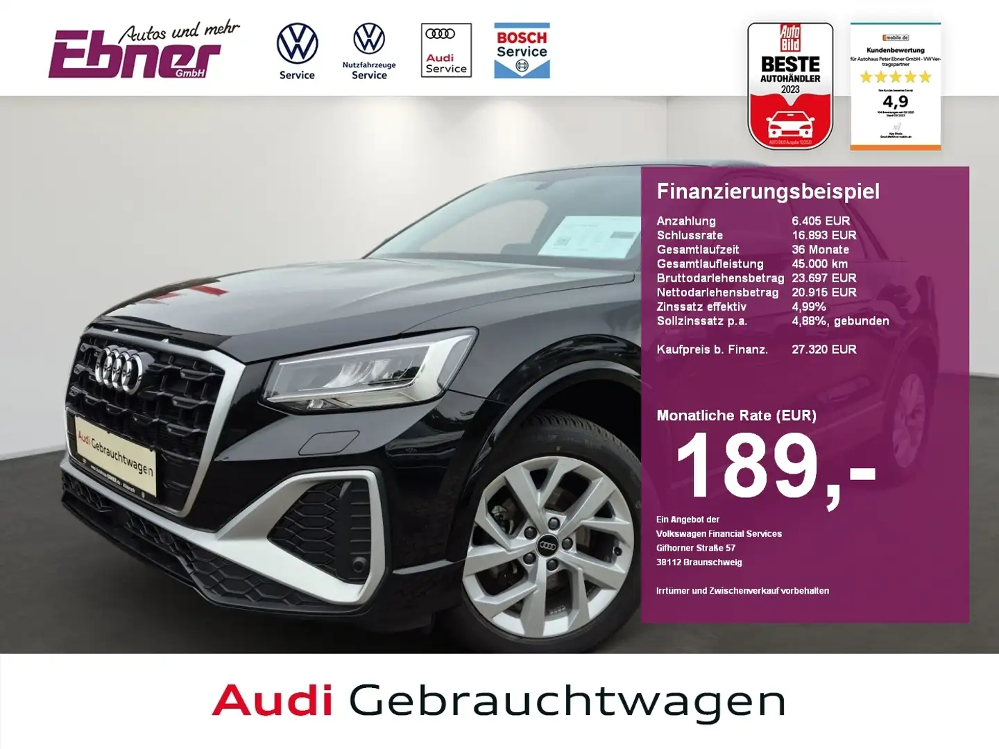 Audi Q2 S-LINE 35TFSI S-TRONIC KAMERA+KEYLESS+NAVI+APP+LED Schwarz - 1