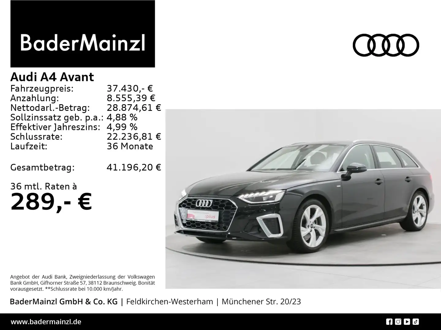Audi A4 35 TFSI S tronic S line Navi ACC Leder Schwarz - 1