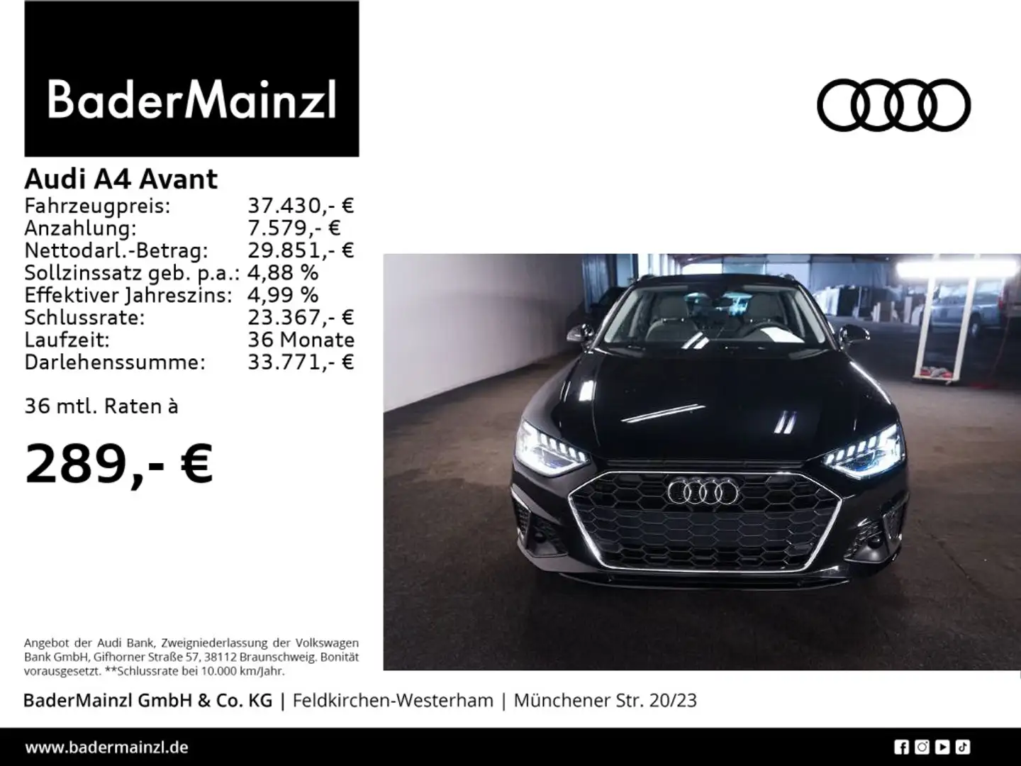 Audi A4 35 TFSI S tronic S line Navi ACC Leder Schwarz - 1