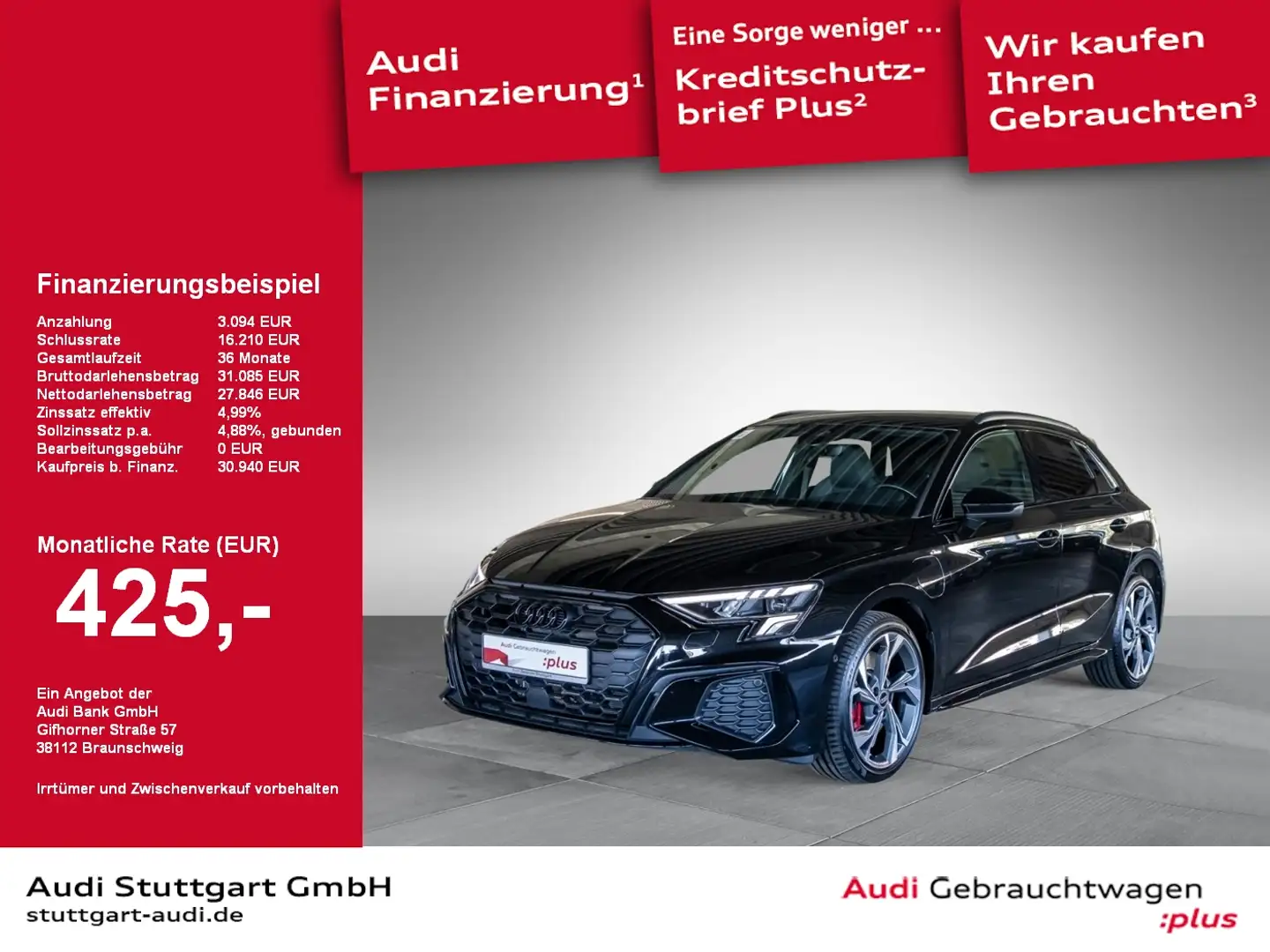 Audi A3 Sportback 45 TFSI e S line AHK ACC Leder virtC Schwarz - 1