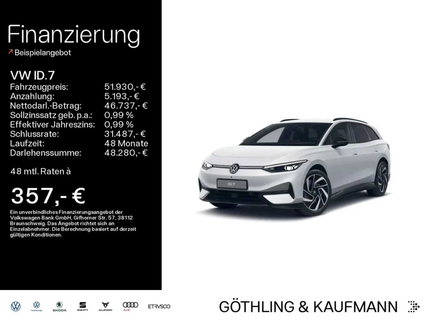 Volkswagen ID.7 Tourer Pro 210kW*AHK*IQ-Light*20Zoll*360*UP Blanc - 1