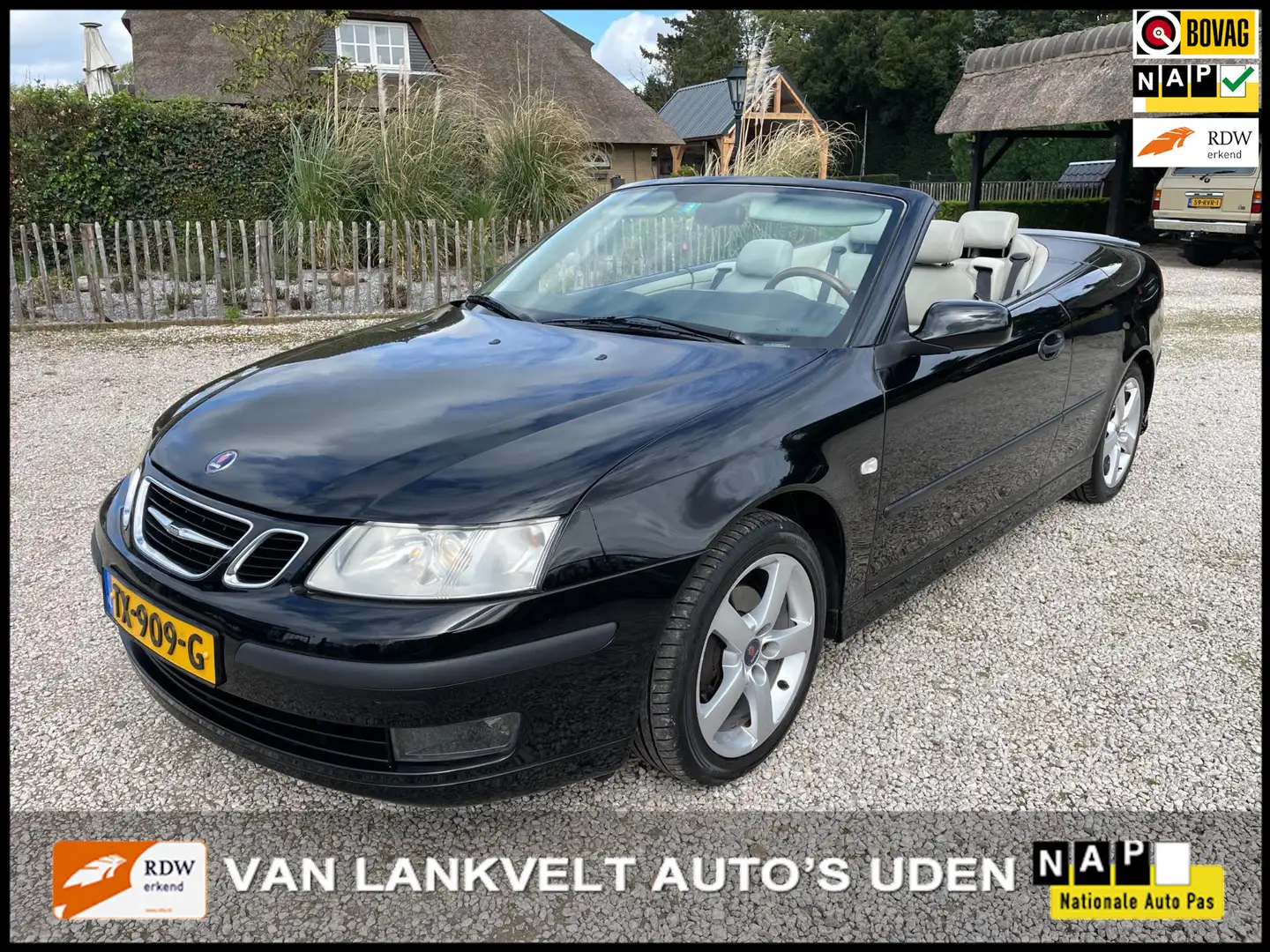 Saab 9-3 Cabrio 1.8t Linear leder, airco, trekhaak Zwart - 1