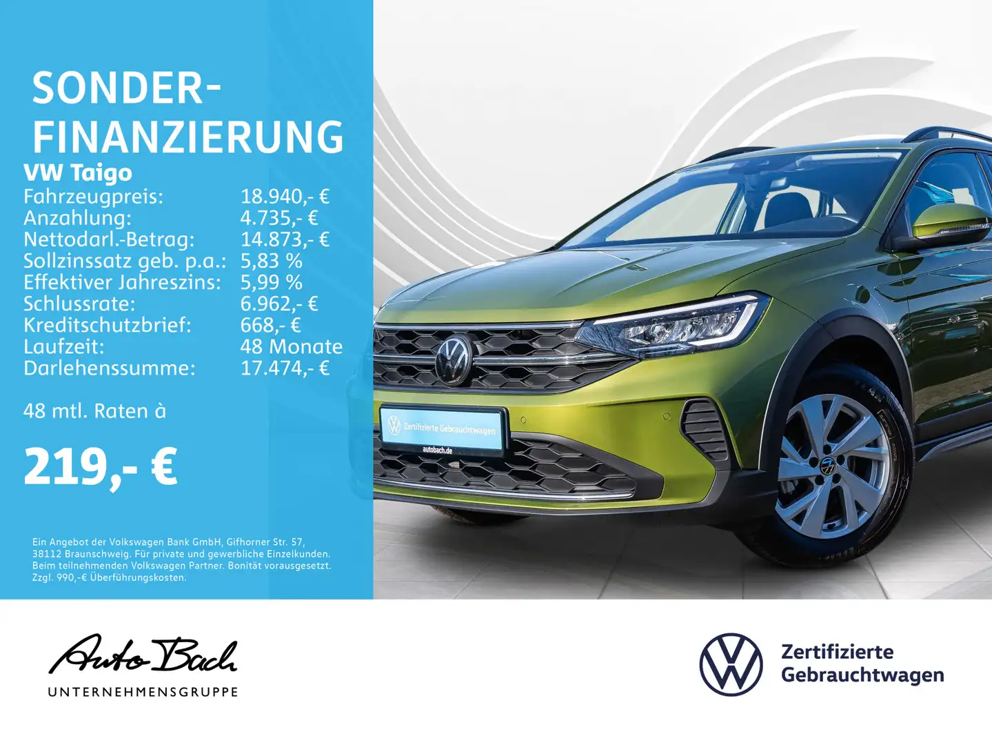 Volkswagen Taigo 1.0 TSI Life, LED, App-Connect, Klima, Sit Grün - 1