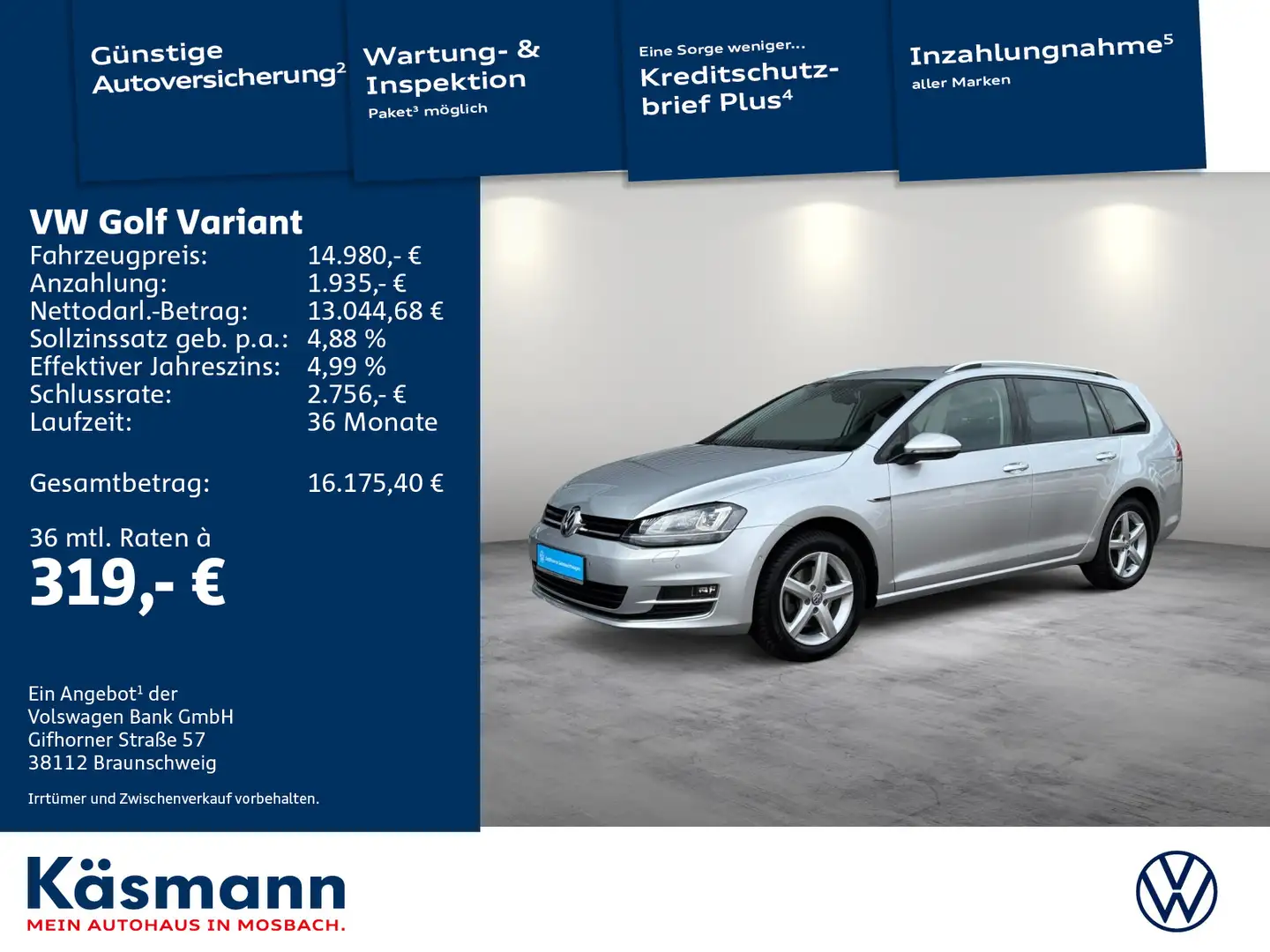 Volkswagen Golf Variant Golf VII Variant Lounge 1.4TSI AHK NAV XENON SHZ Silber - 1