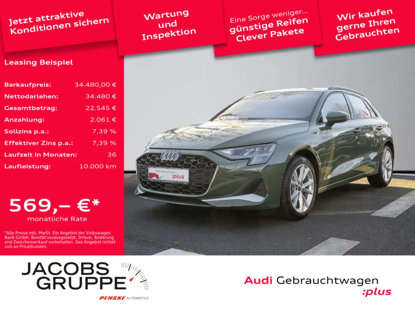 Audi A3 Sportback 35 TFSI advanced SHZ,AHK,PDC,LED Grün - 1