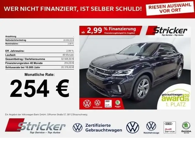 Volkswagen T-Roc Cabriolet R Line 1.5TSI DSG 254, ohne Anzahlung A