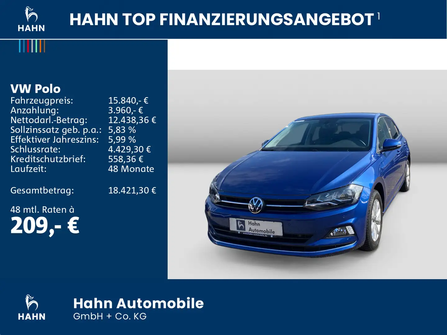 Volkswagen Polo 1.0 TSI Highline Einparkh Climatr ISOFIX Bleu - 2