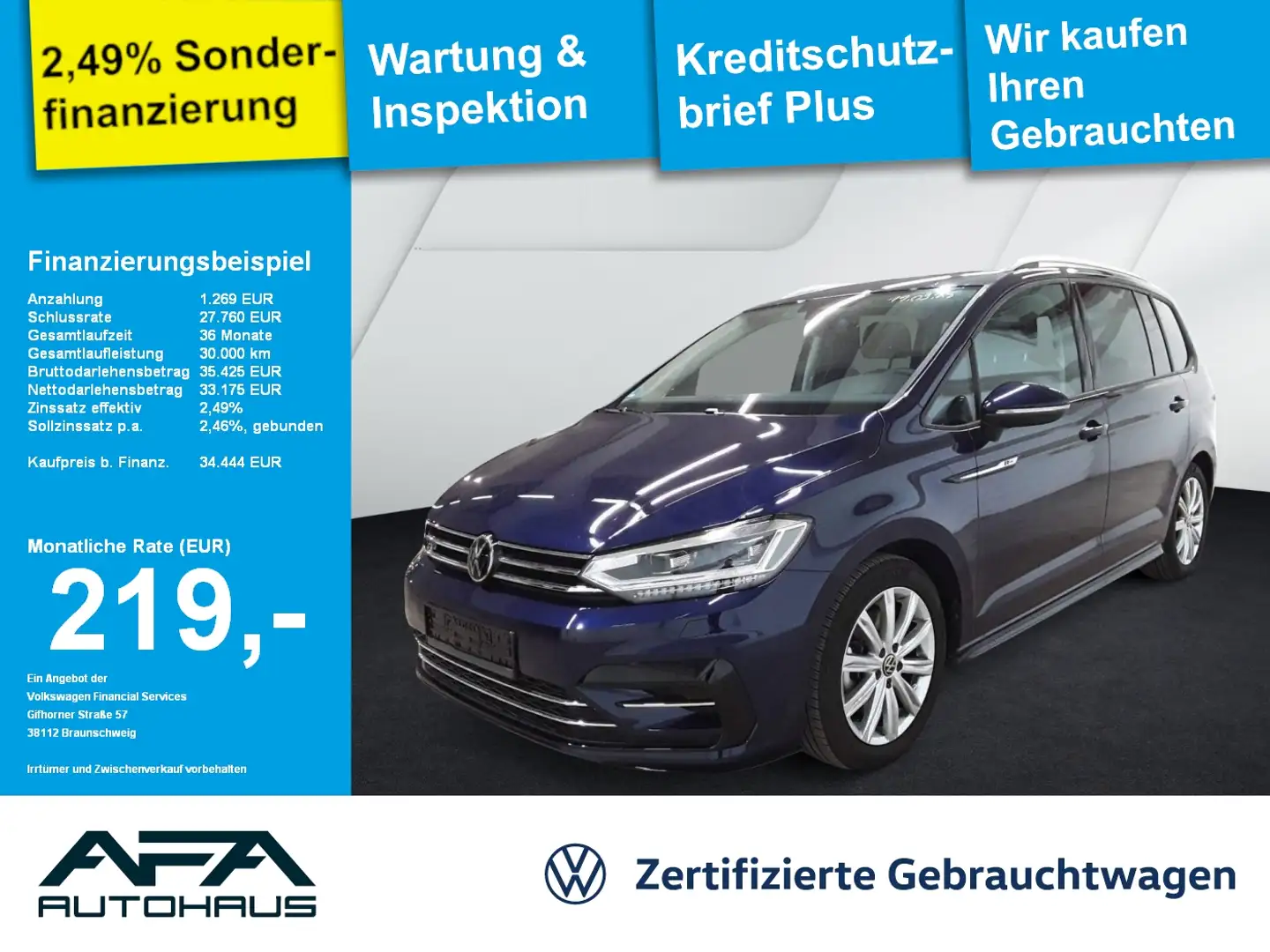 Volkswagen Touran 1.5 TSI Comfortl. DSG R-Line*LED*Navi*ACC Blau - 1
