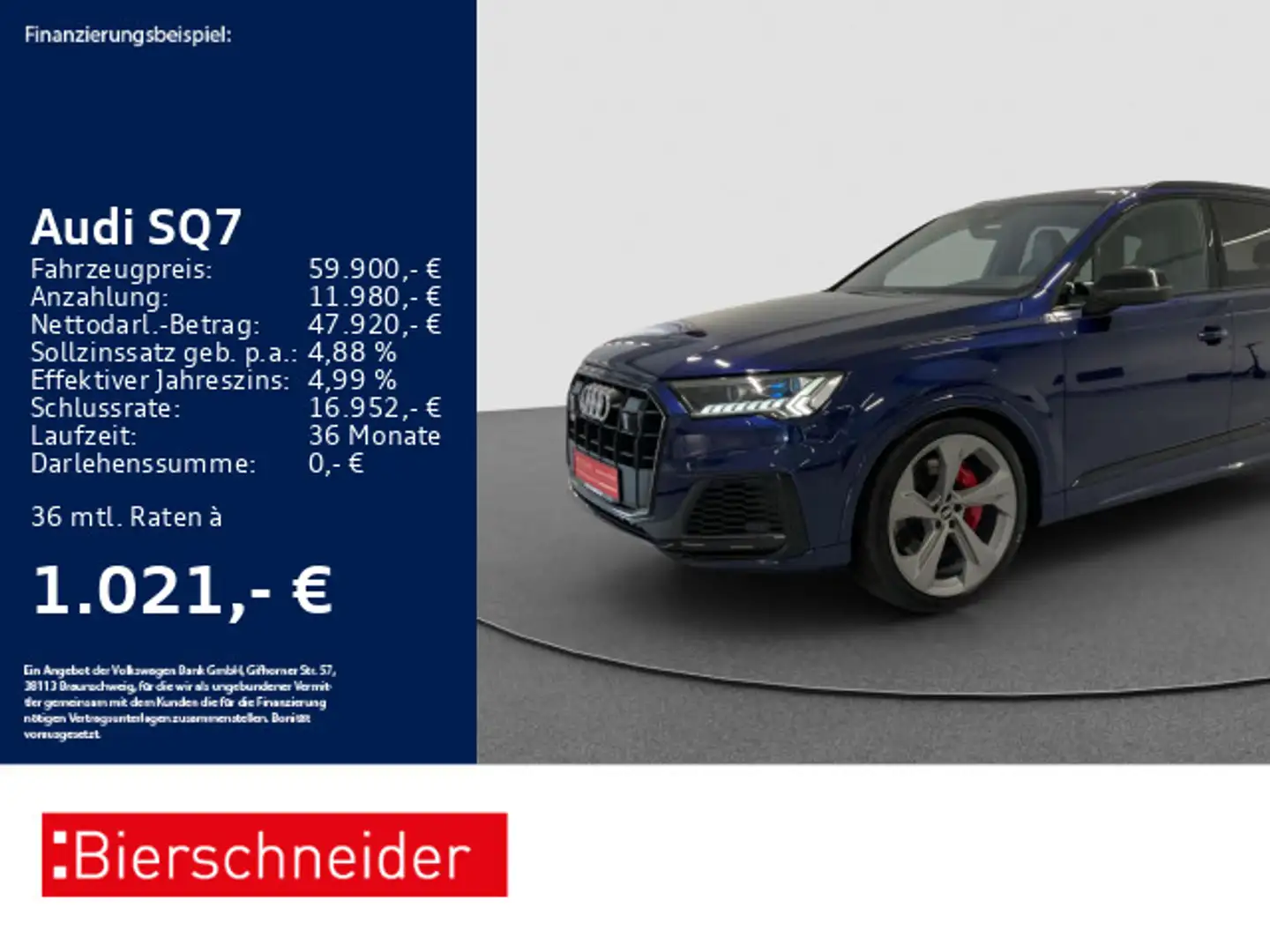 Audi SQ7 4.0 TDI AHK PANO STAND LASER HuD Blau - 1