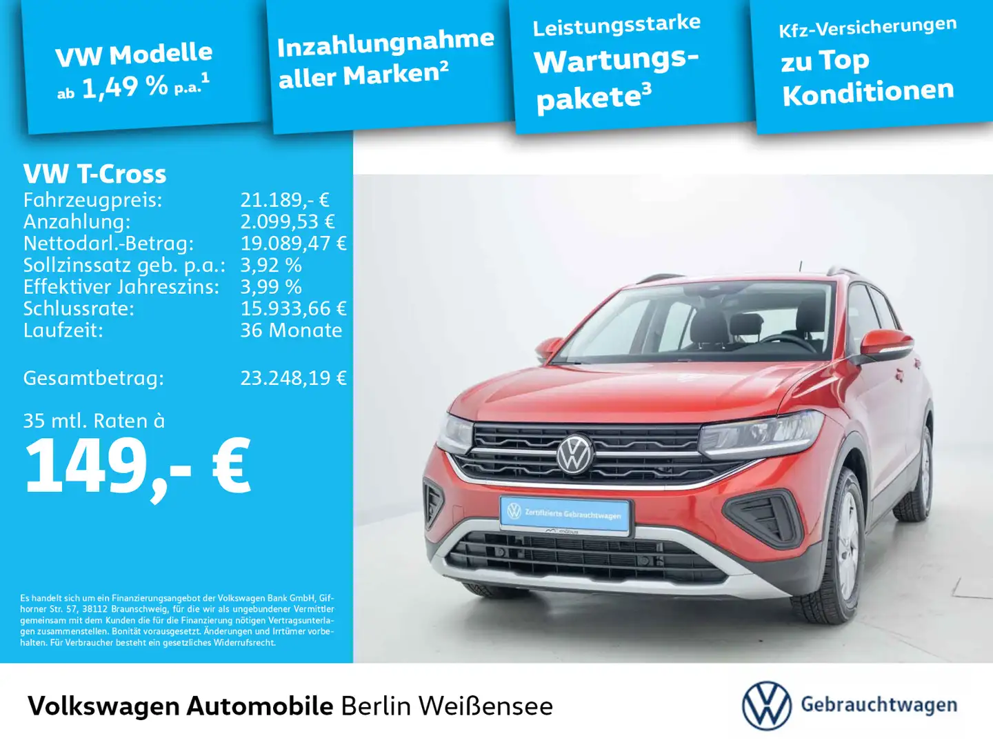 Volkswagen T-Cross 1.0 TSI DSG*LIFE*ASG*APP*VC* Rot - 1